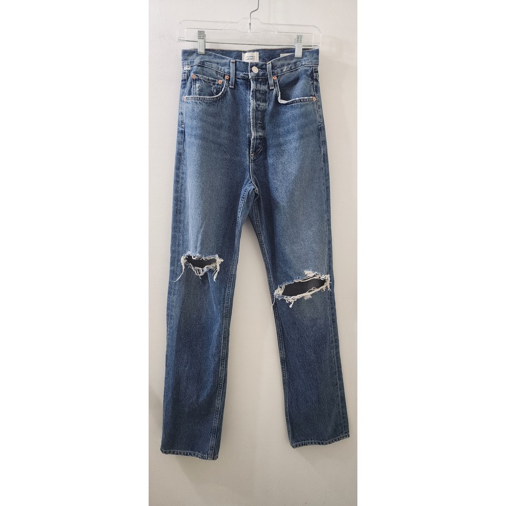 Citizens of Humanity High Rise Straight Leg Distressed Blue Jeans Button Fly